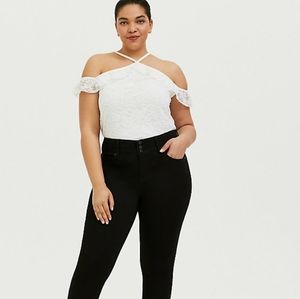 Torrid WHITE LACE COLD SHOULDER HALTER TOP